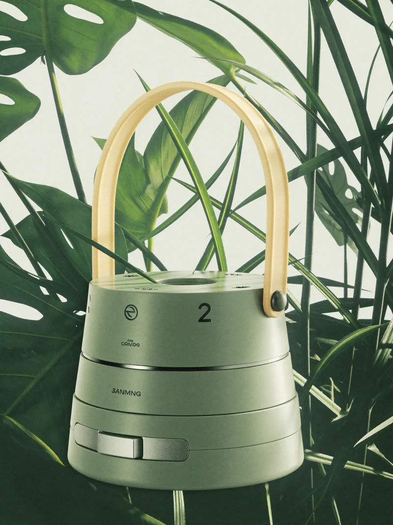 Illustration: Entwurf einer modularen Campinglaterne mit skulpturalem Griff